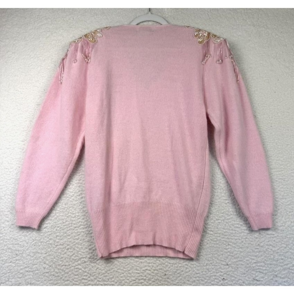 Vintage Simply Tops Sweater‎ Womens Small Pink V Neck Beaded Sequin Angora 80s - Picture 2 of 8